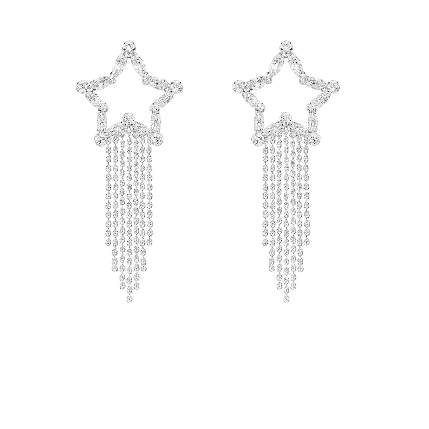 The Gala Women's Silver Star  Cascade Crystal Fringe Earrings