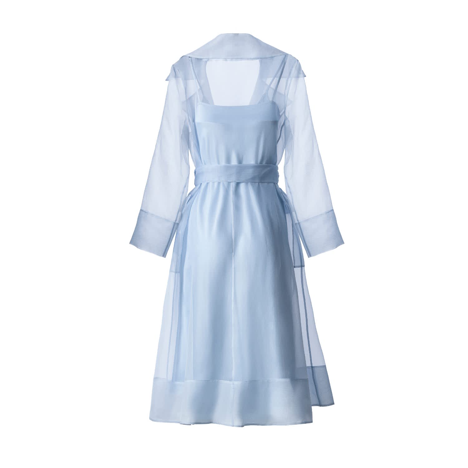 See Through Blue Organza Trench Dress | LITA COUTURE
