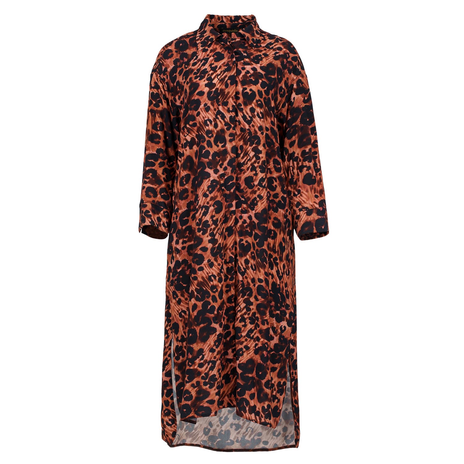 Conquista Women's Brown Animal Print Midi Dress With Side Slits In Brown