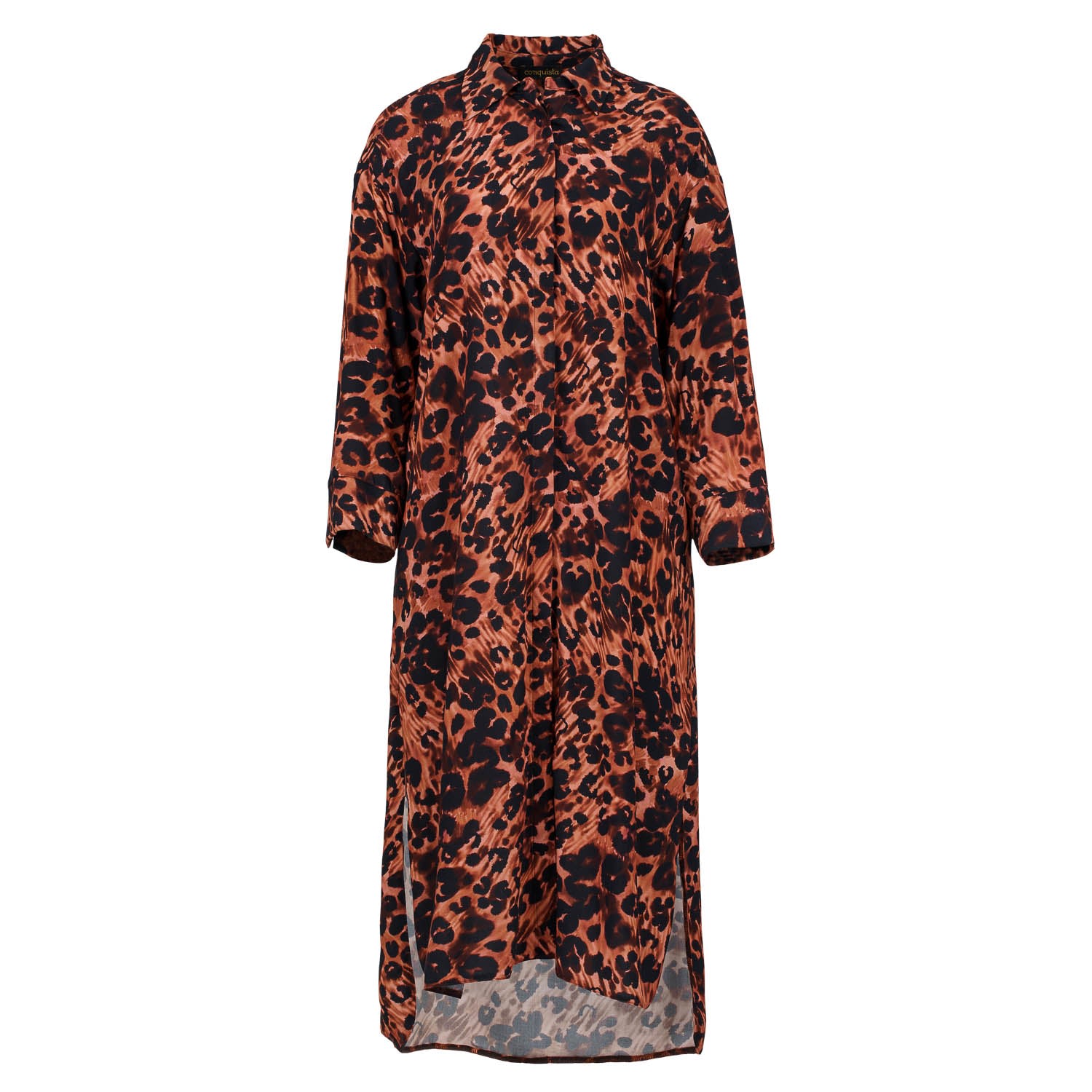 Women’s Brown Animal Print Midi Dress With Side Slits Medium Conquista