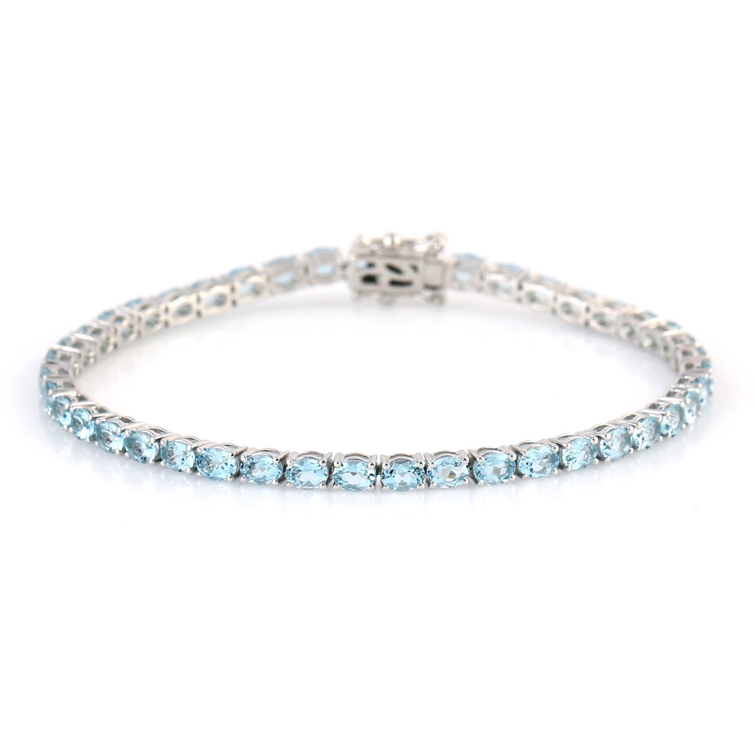 Women’s Blue / White Natural Aquamarine Fixed And Flexible Bracelet White Gold Artisan