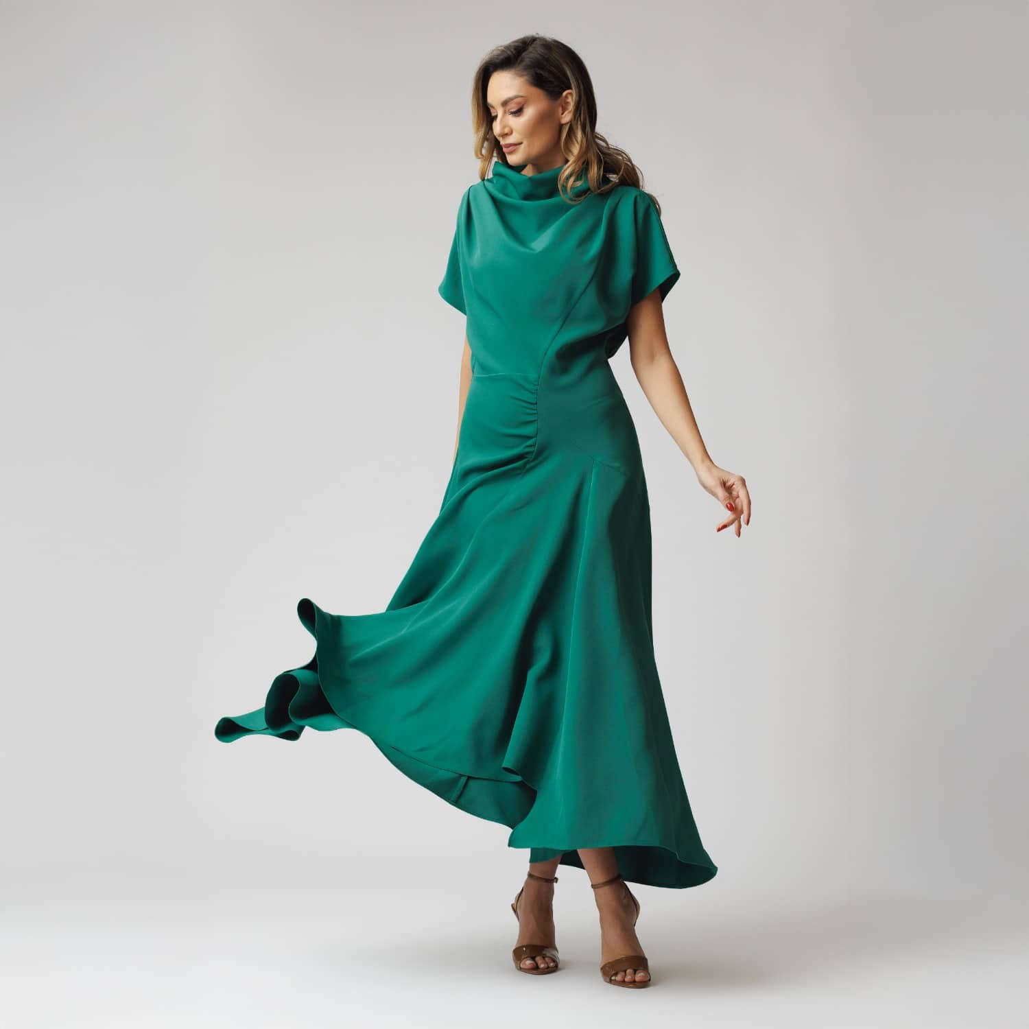 Green Dress With Front Drape And Collar | concept A trois | Wolf & Badger