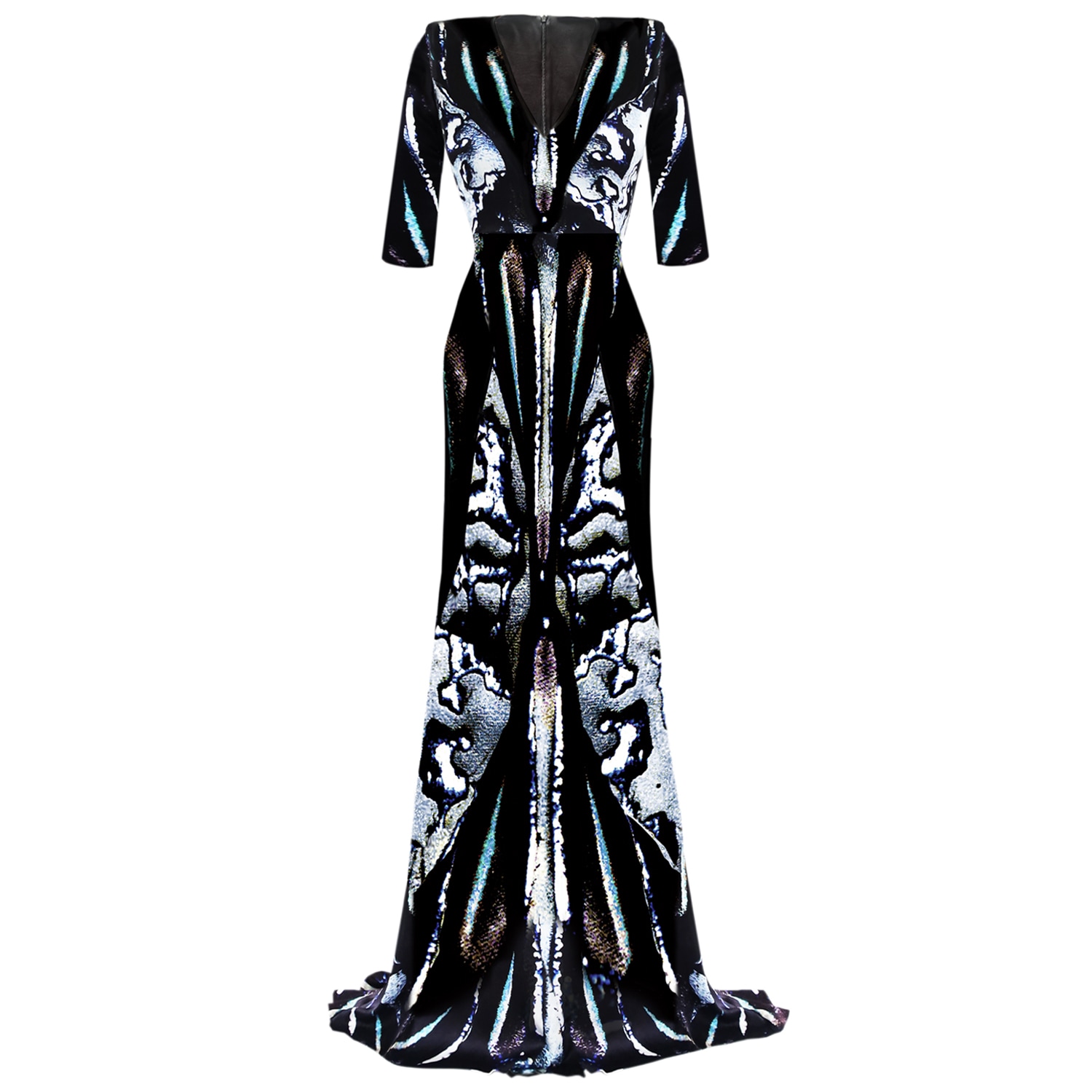 Cassandra Hone Women's Blue / Black / White Silk Evening Gown - Beetle Shell Print In Blue/black/white