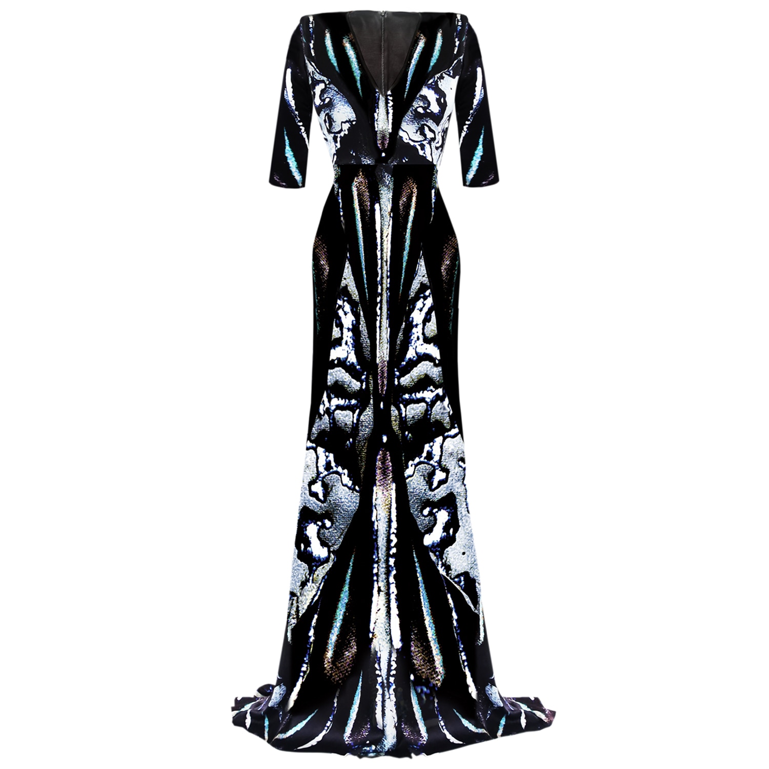 Women’s Blue / Black / White Silk Evening Gown - Beetle Shell Print Extra Large Cassandra Hone