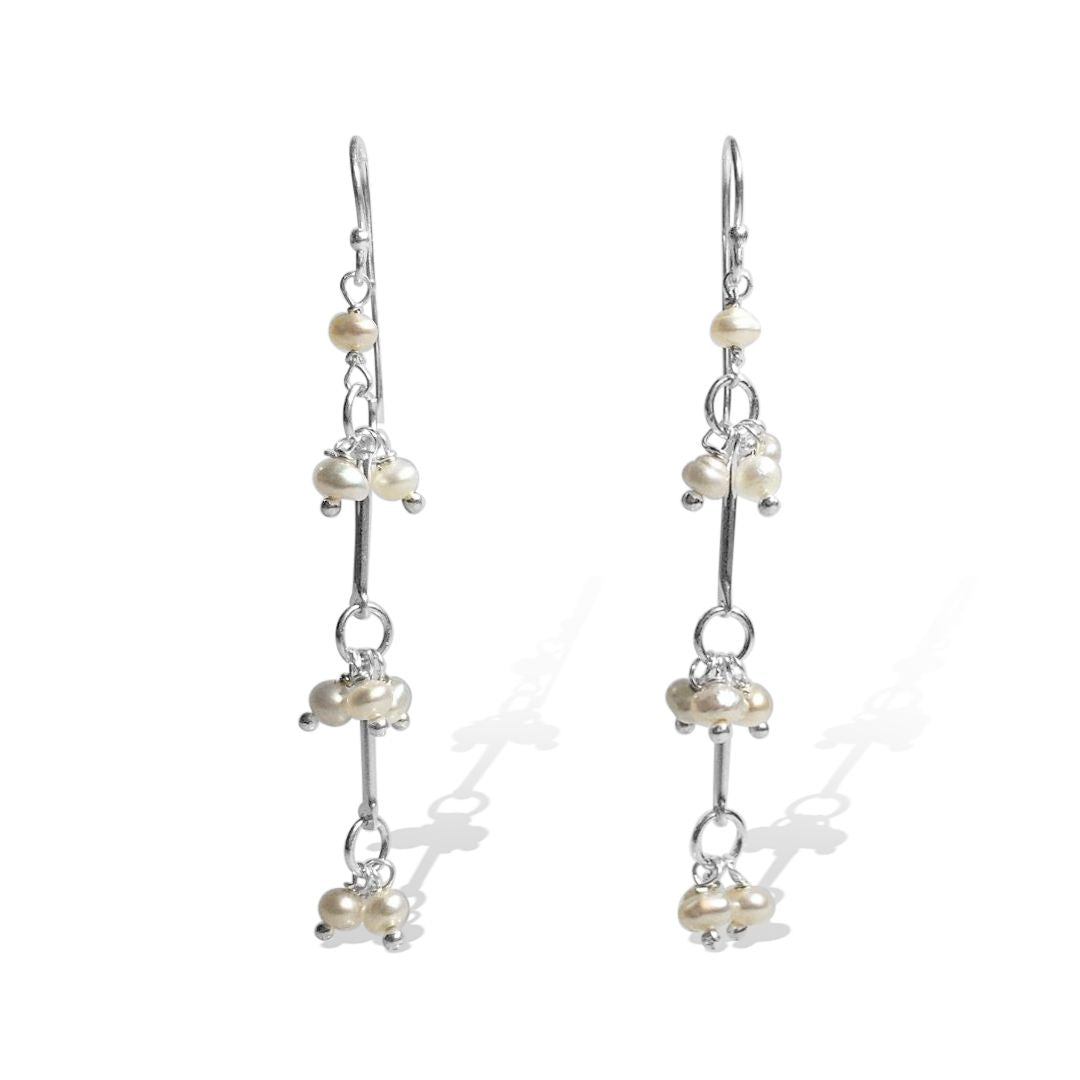 Fv Jewellery Women's Silver Perle Seed Pearl 3 Bar Earrings In Silver