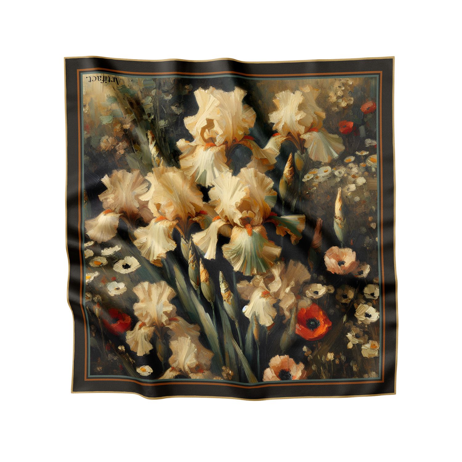 Artifact. Women's Gold / Brown Velour Garden Square Silk Scarf