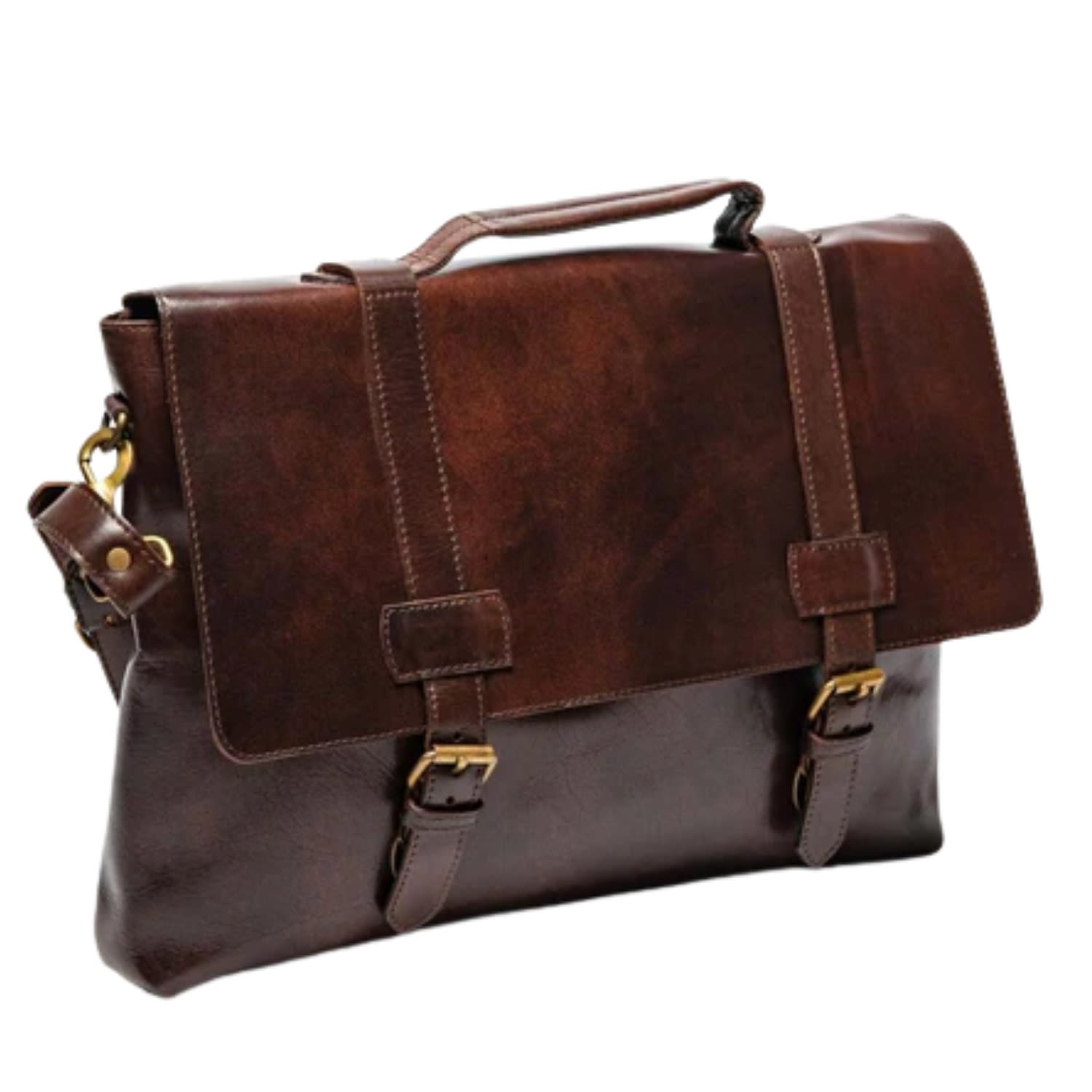Hides Leather Co. Men's Brown Distressed Full-grain Messenger Bag, Slim Laptop Shoulder Bag