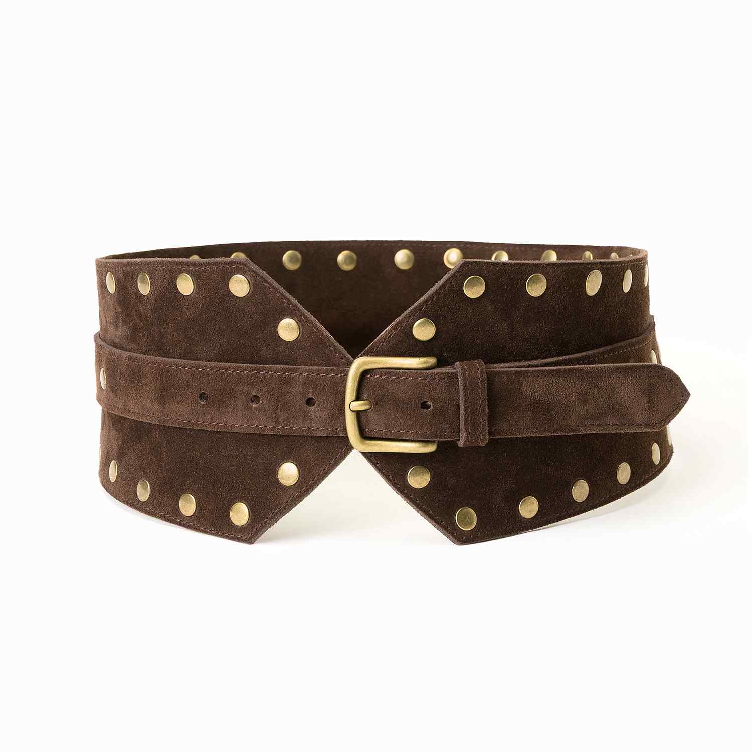 Dark Brown Suede Wide Belt With Studs | JUAN-JO | Wolf & Badger display picture 2