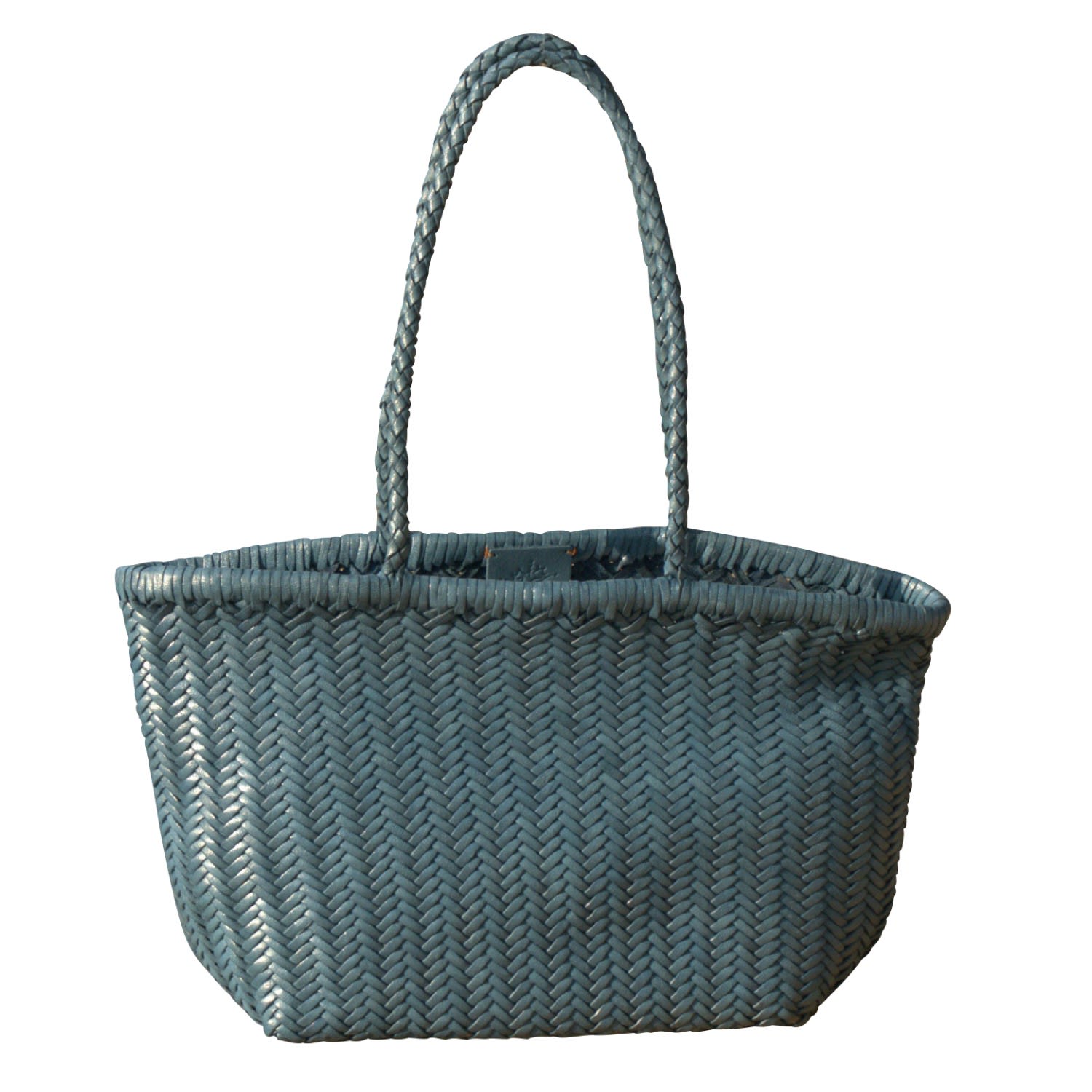 Women’s Zigzag Woven Leather Handbag ’Viviana’ Small Size - Blue Rimini