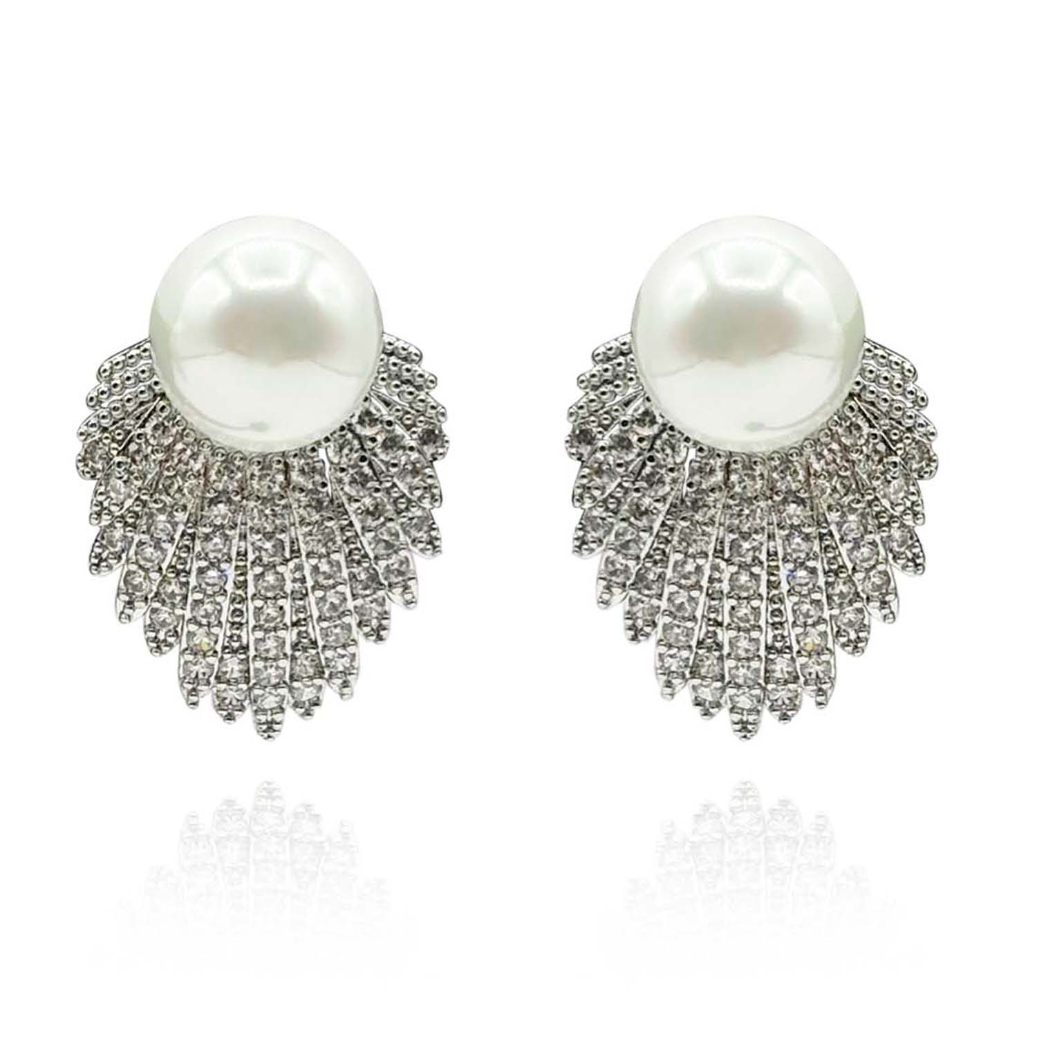 Michael Nash Jewelry Women's Silver / Neutrals / White Rhodium Plated Pave Shell-based Pearl Clip-on Earrings In Multi