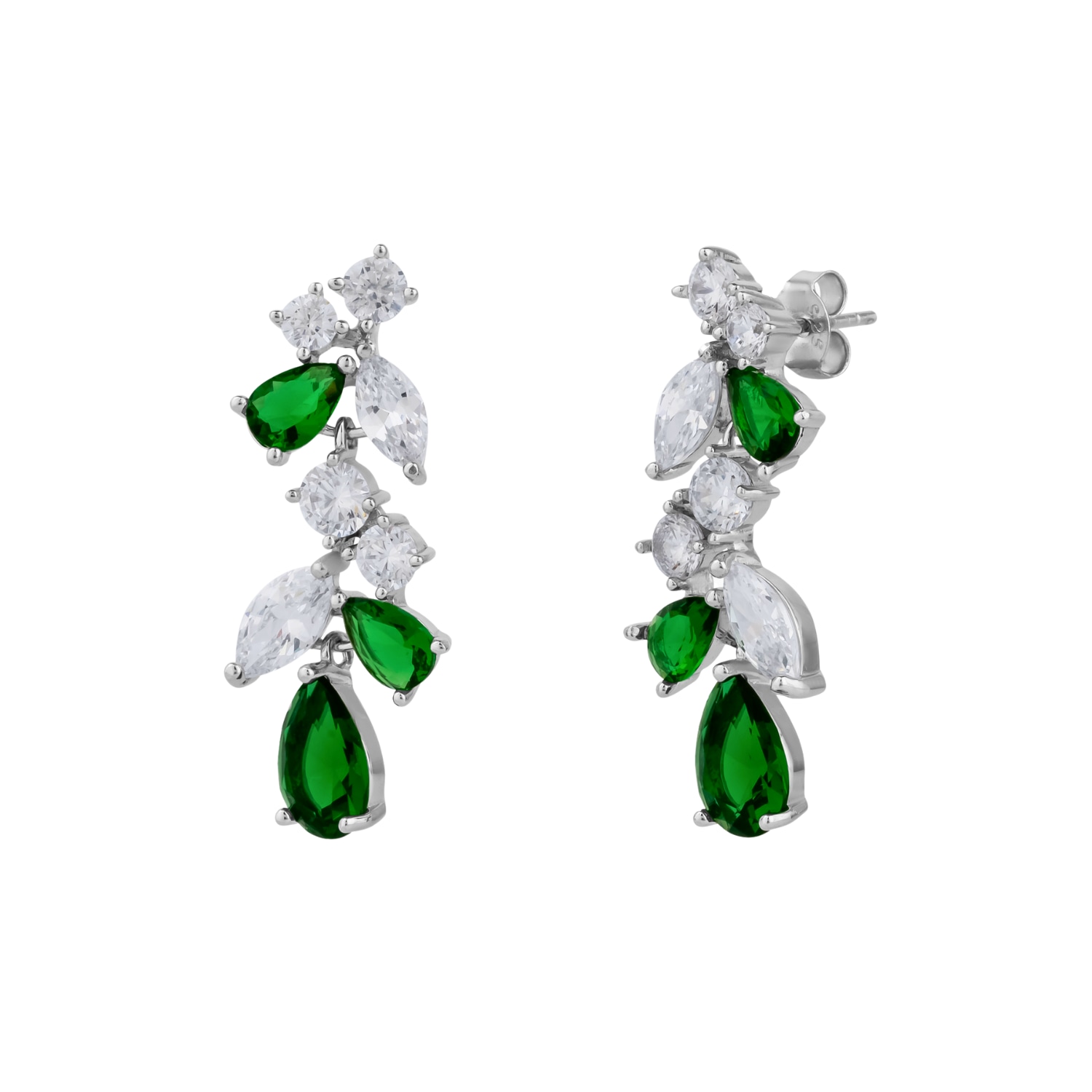 Spero London Women's Green / Silver Fancy Green Drop Tree Branch Earring In Multi