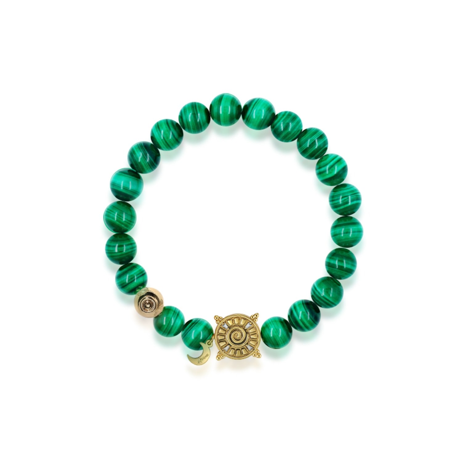Aurozia Women's Gold / Green Three Charms Solar Meridian Gold Whitegold Plated Sundial And The Sun Coin Mala In Multi