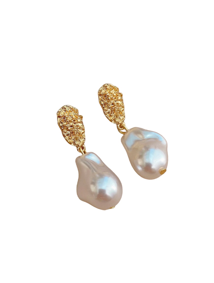 Women’s Gold Baroque Pearl Drop Earrings Pink Piglet Collection