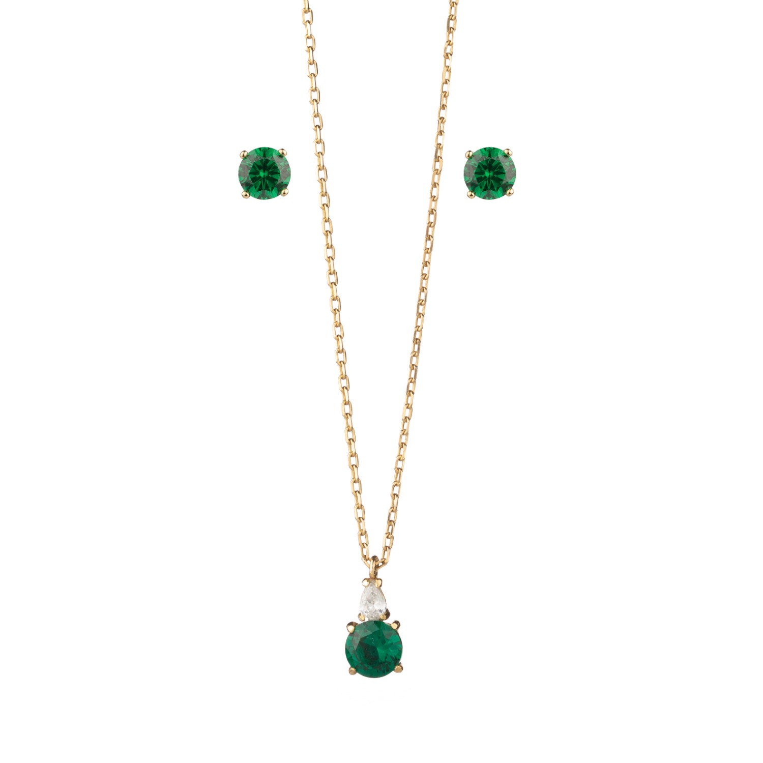 Chiarella Women's Gold Brillante Green Set - Necklace + Earrings