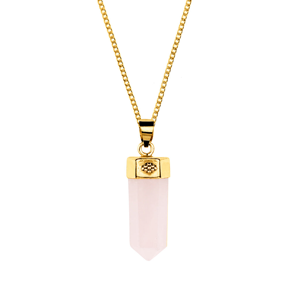 Women’s Open Heart Crystal Gold Pendant Necklace - Rose Quartz Charlotte’s Web Jewellery