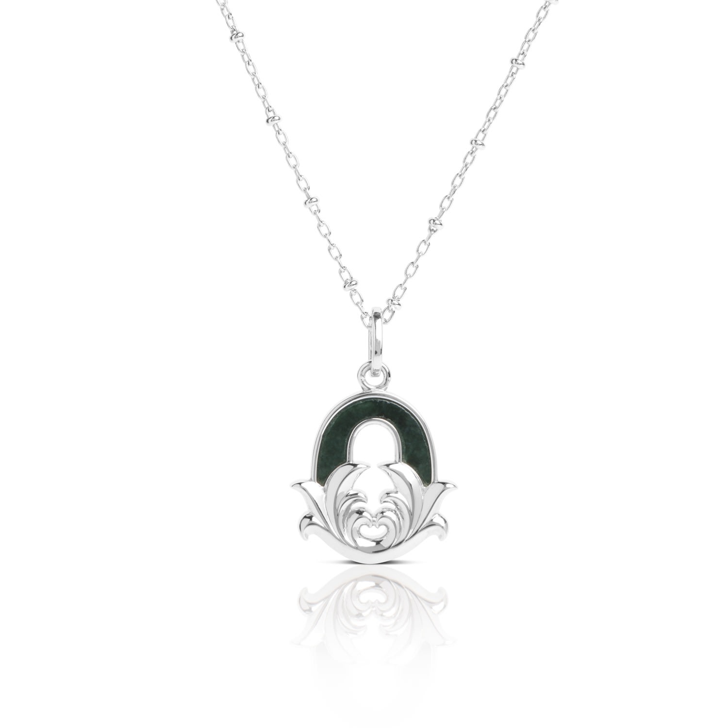 Kasun Women's Solid Silver O Initial Necklace With Green Marble In Silver