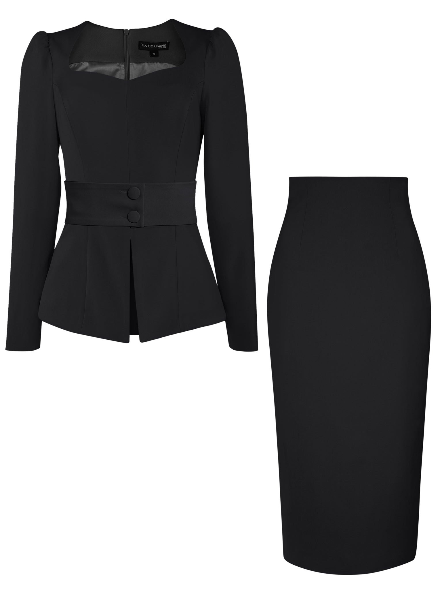 Tia Dorraine Fitted Blouse & Pencil Skirt Set - Black In Black