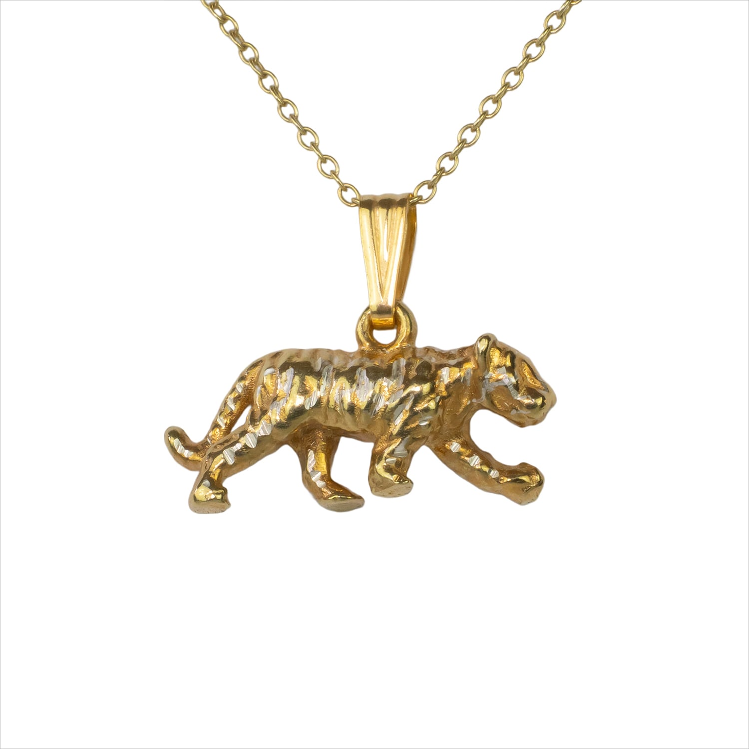 Simon Kemp Jewellers Women's Big Tiger Prowling Pendant Eighteen Carat Gold On Solid Sterling Silver