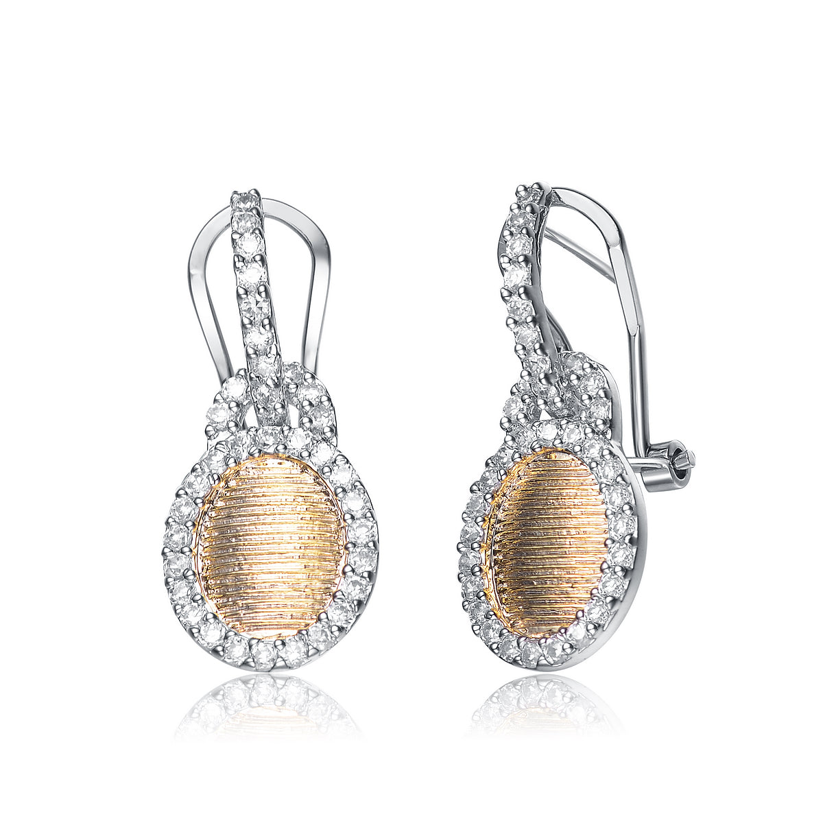 Genevive Jewelry Women's White / Silver / Gold Sterling Silver Oval Gold Color Plating White Cubic Zirconia Earrings In Multi