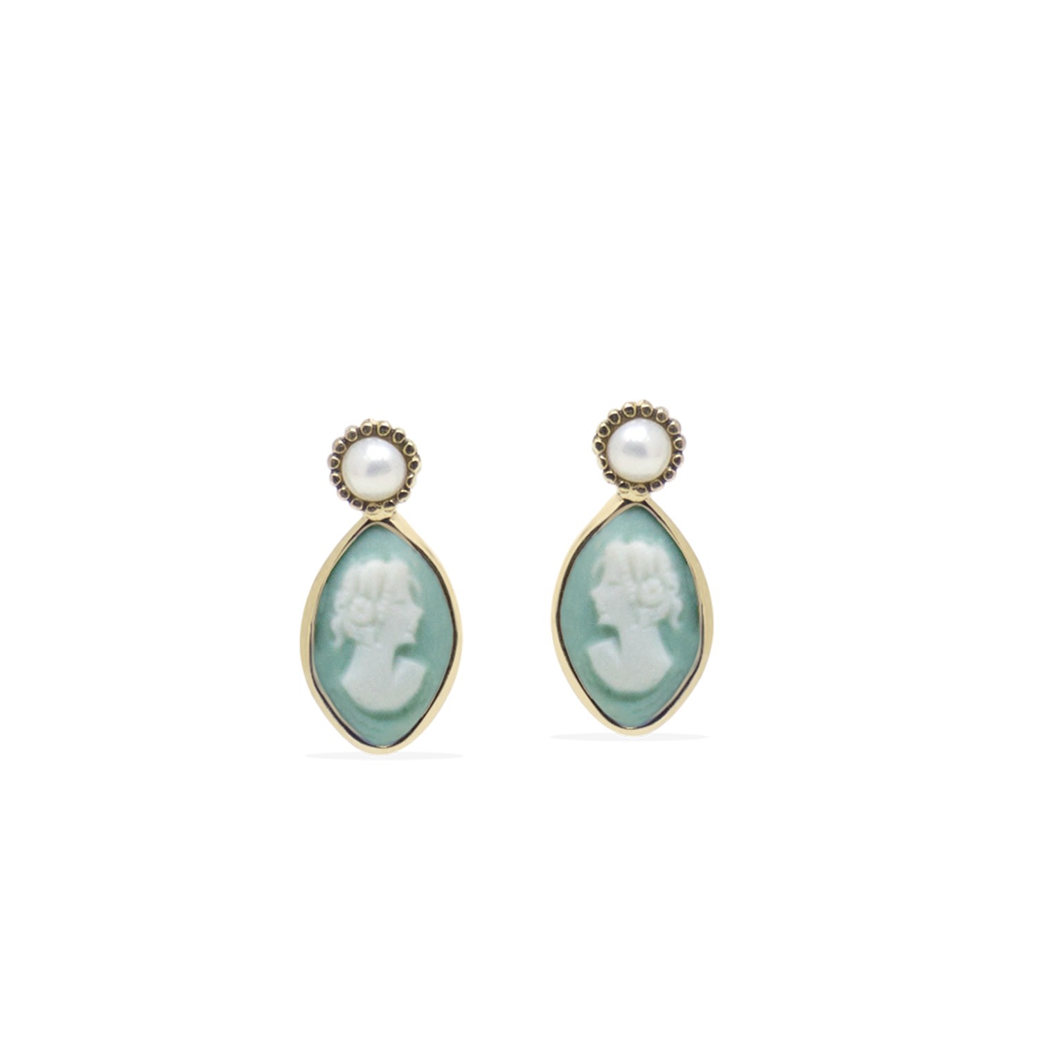 Vintouch Italy Women's Gold / Green Isabella Gold-plated Green Cameo Stud Earrings In Multi
