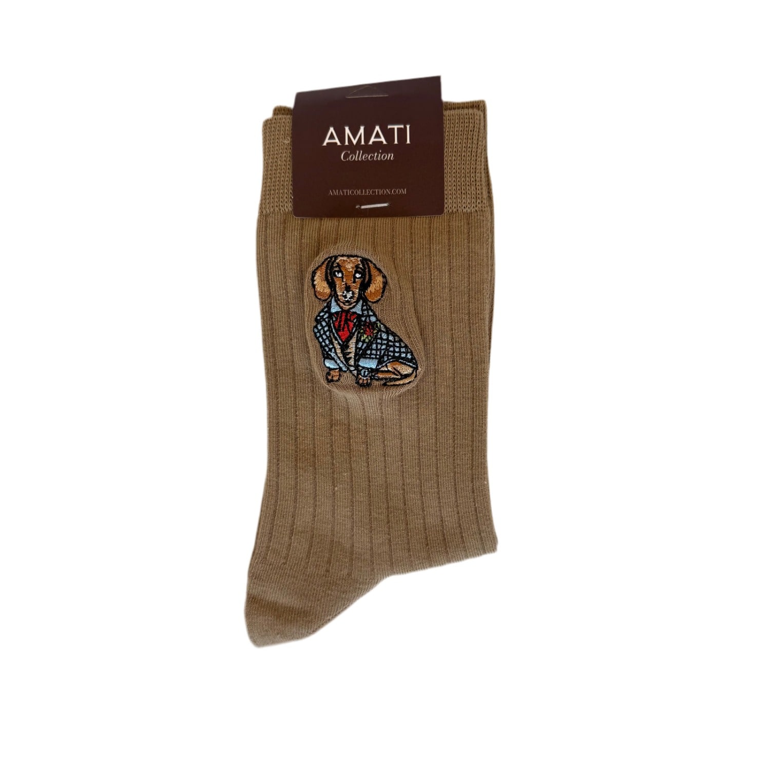 Amati Collection Women's Brown / Neutrals Dachshund Embroidered Socks Unisex Cotton - Beige In Multi