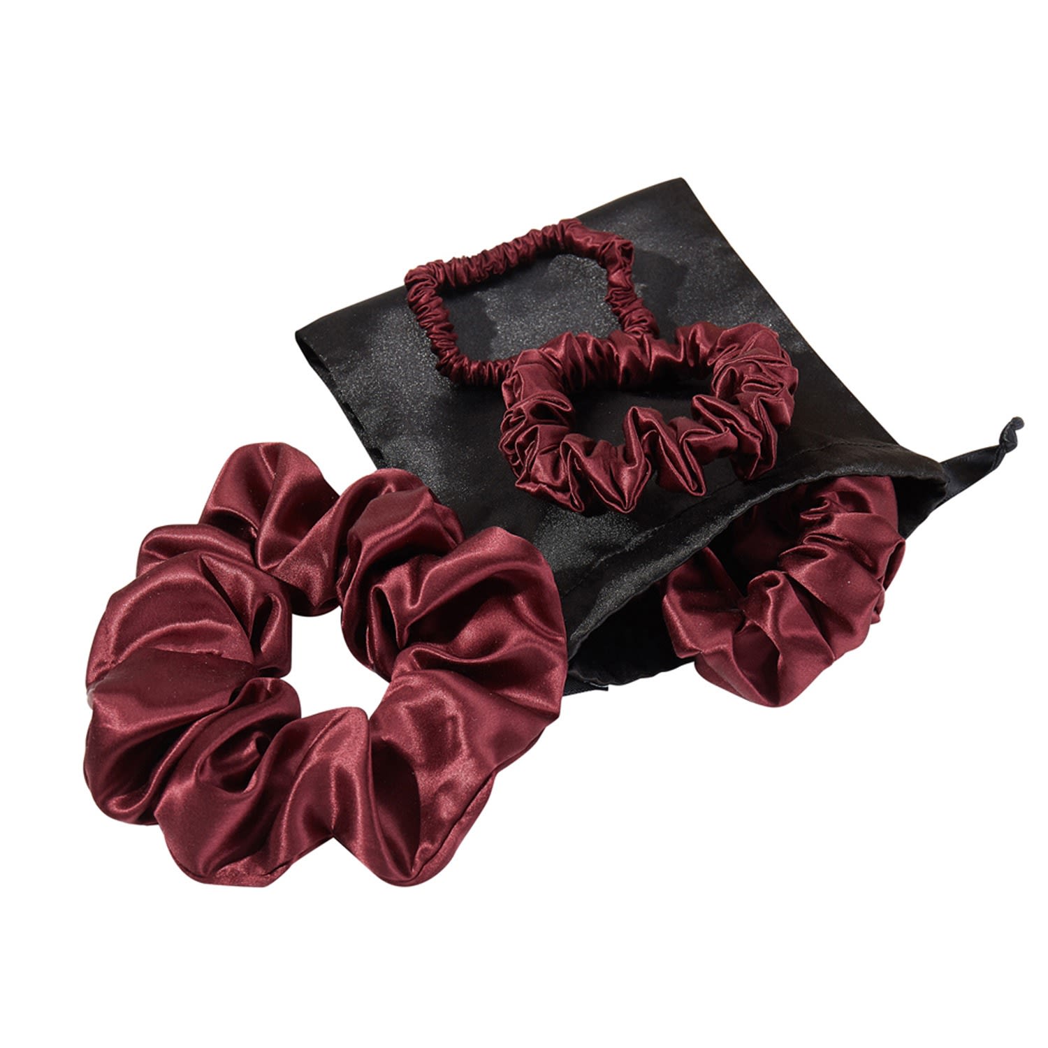 Women’s Red Set Of Four Pure Mulberry Silk Scrunchies One Each Size In Burgundy One Size Soft Strokes Silk