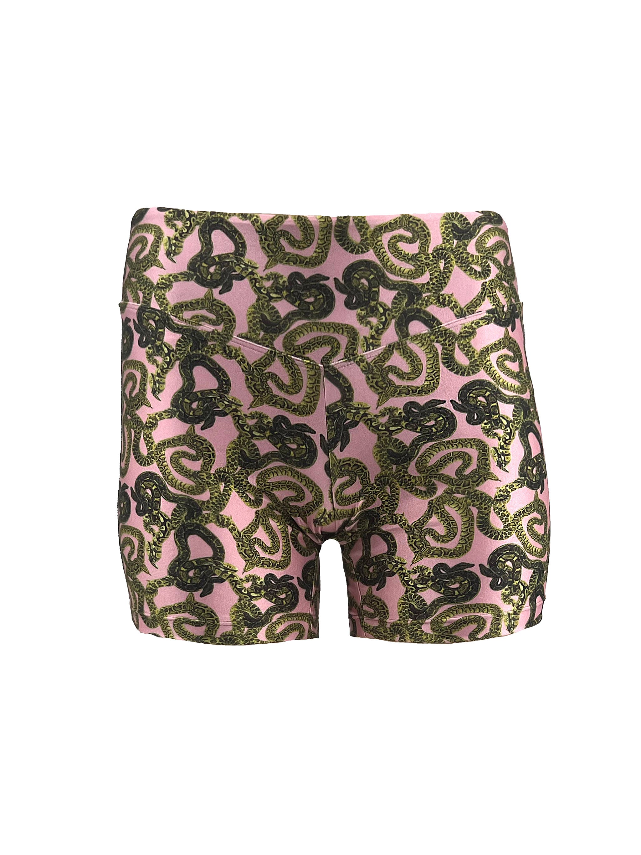 Pink / Purple Snake Print Biker Short- Bubble Gum Large Monzlapur New York