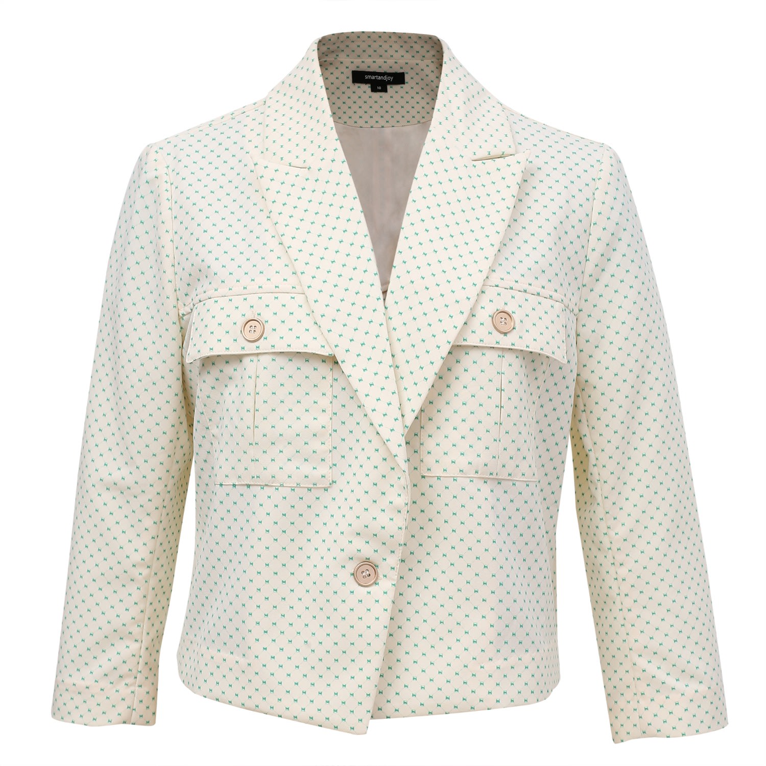 Smart And Joy Women's Safari Pockets Crop Jacket With Dots Print - White In White