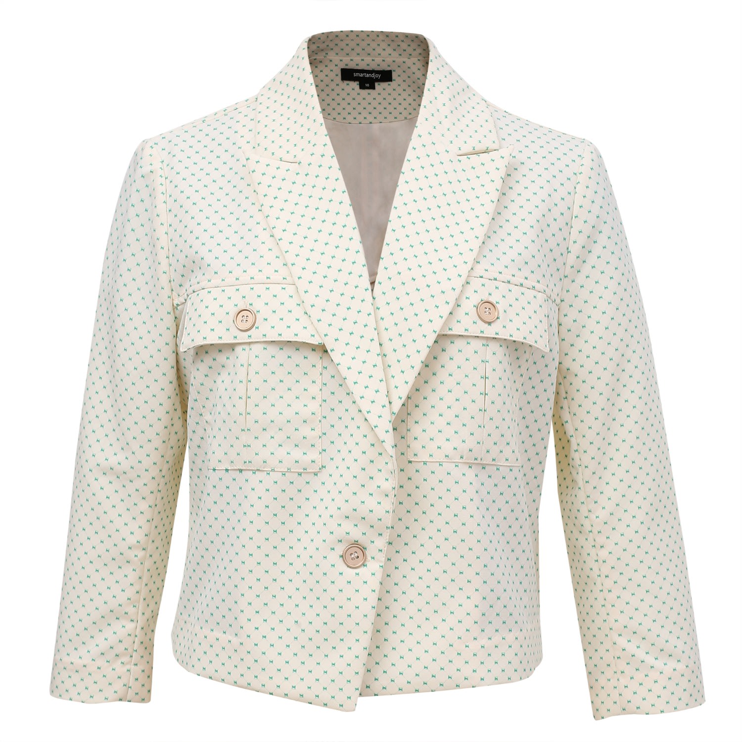 Women’s Safari Pockets Crop Jacket With Dots Print - White Extra Small Smart and Joy