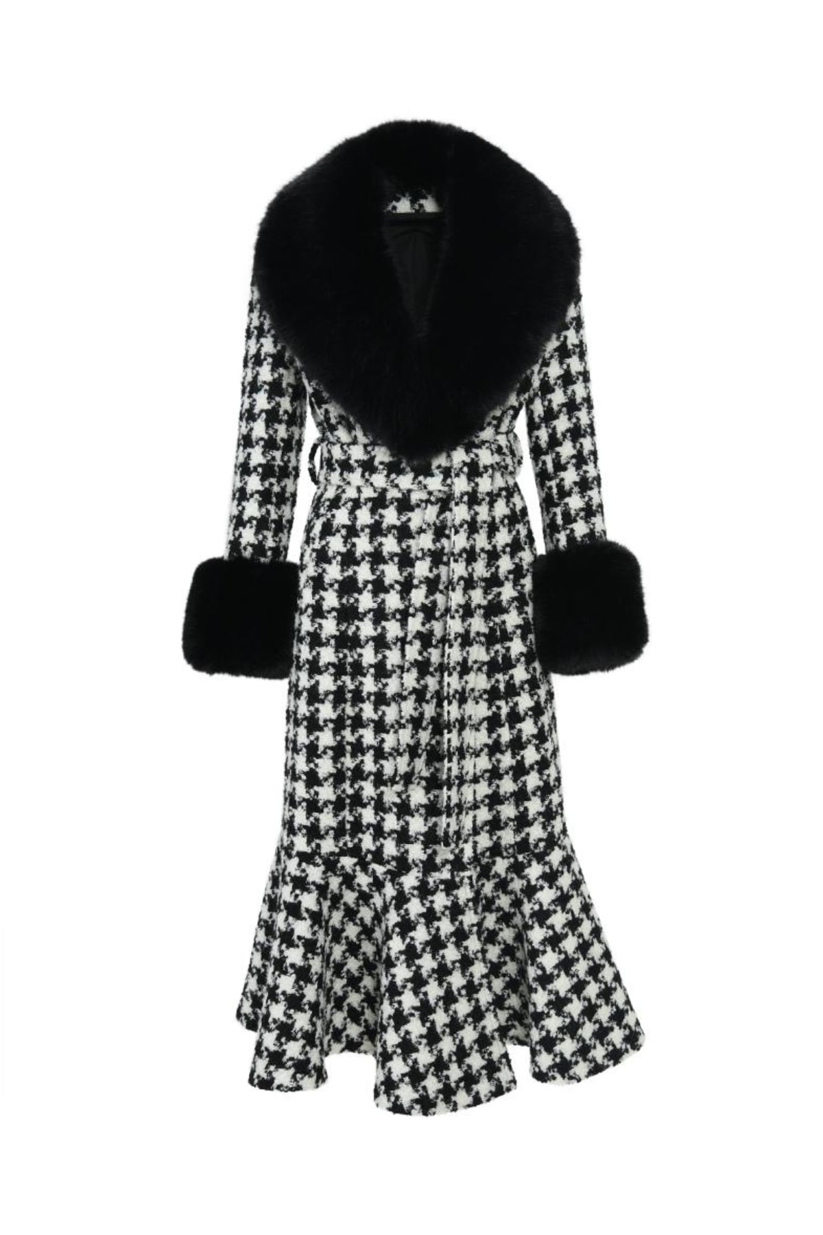 Women’s Black / White Westminster Cashmere Peplum Coat Houndstooth Extra Small Hortons England