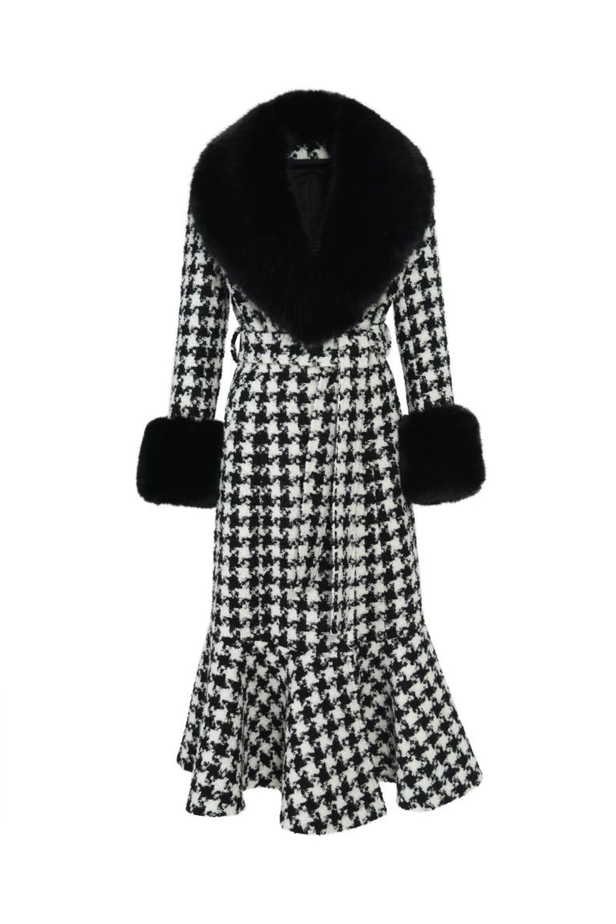 Hortons England Women's Black / White Westminster Cashmere Peplum Coat Houndstooth In Black/white