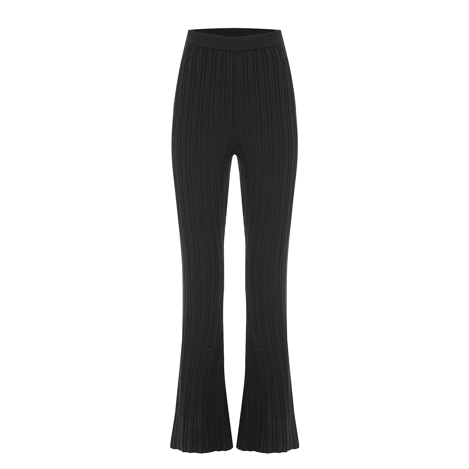 Theo The Label Women's Pallas Rib Knit Bootcut Pant - Black In Black