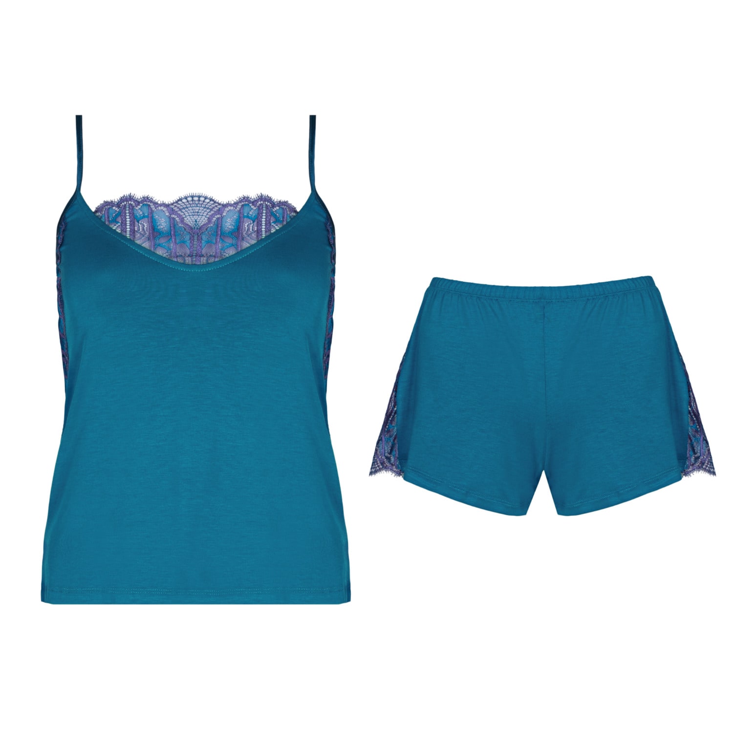 Women’s Blue Pajamas Set Of Camisole And Shorts With Two-Color Lace - Marine Small Oh!Zuza Night & Day