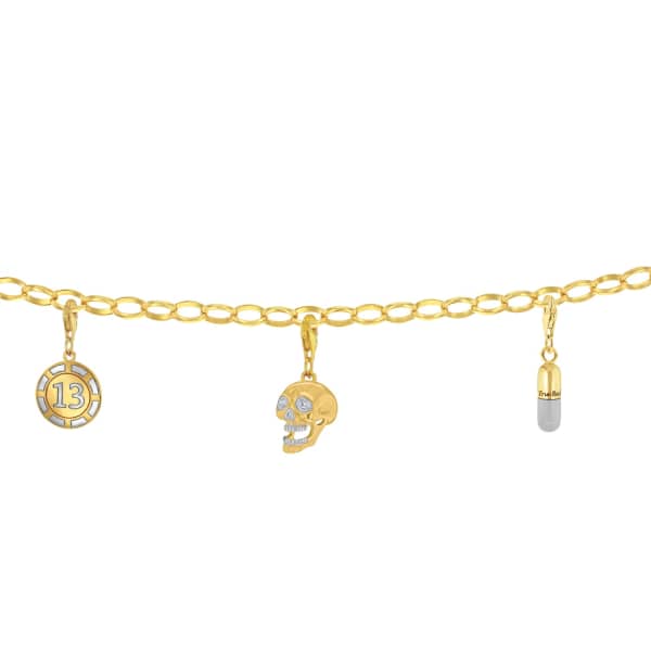 True Rocks Belcher Charm Bracelet Cast In Sterling & 18 Carat Gold Plated In Charm