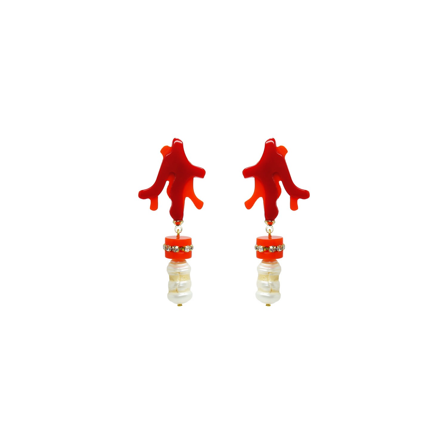 Gissa Bicalho Women's Handmade Earring Coral Pendant And Pearl Red In Red