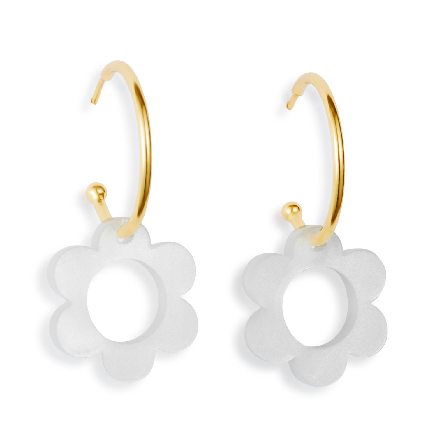 Toolally Women's Gold / White Charming Flower Hoop - White & Gold Vermeil In Gold