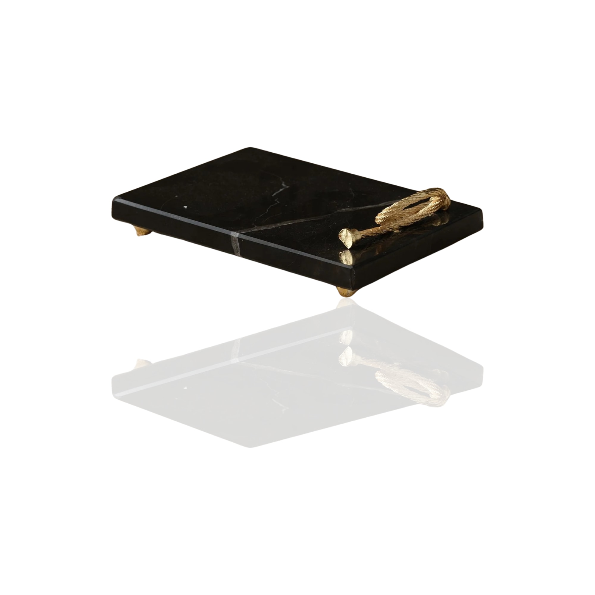 Black / Gold Small Black Marble Rectangular Serving Board, Gold Detailed | Marleth
