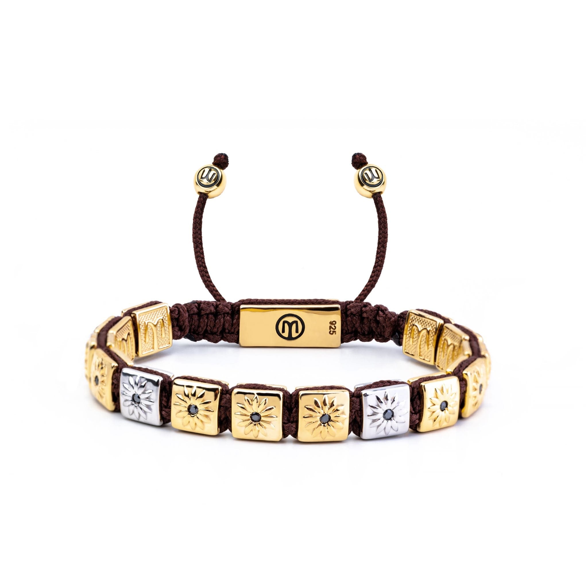 Mahigan Women's Brown / Silver / Gold Macrame Bracelet With Black Moissanite & Brown String In Gold - The Su