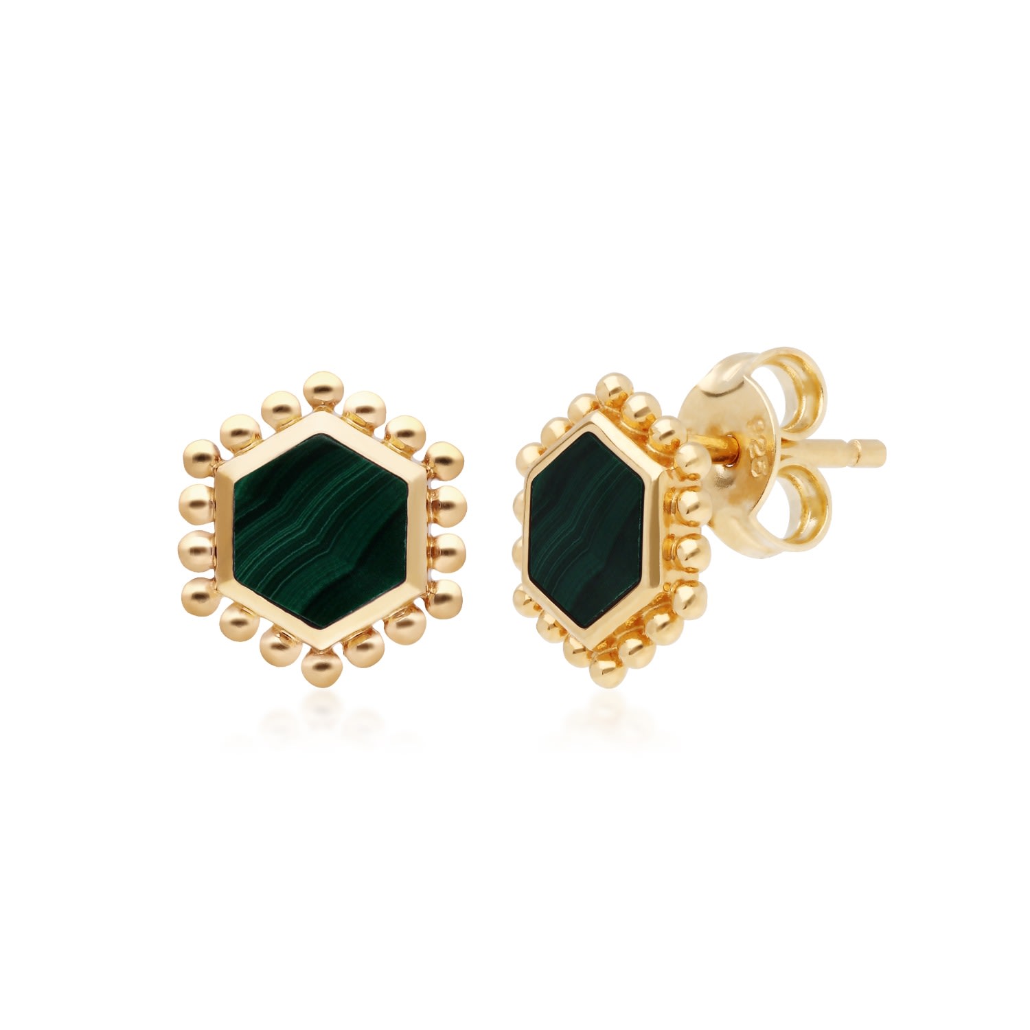 Women’s Green Malachite Flat Slice Stud Earrings In Gold Sterling Silver Gemondo