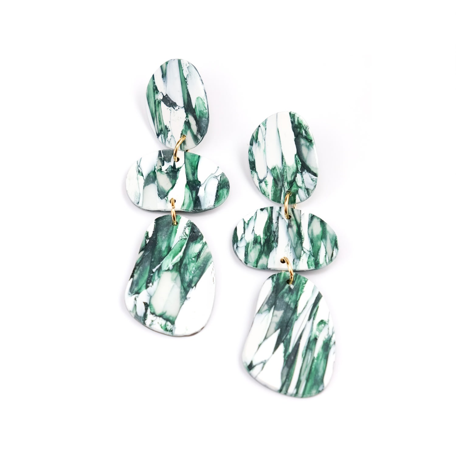 Women’s Green / White Celestia Dangly Earrings In Forest Green Marble By Chavelli