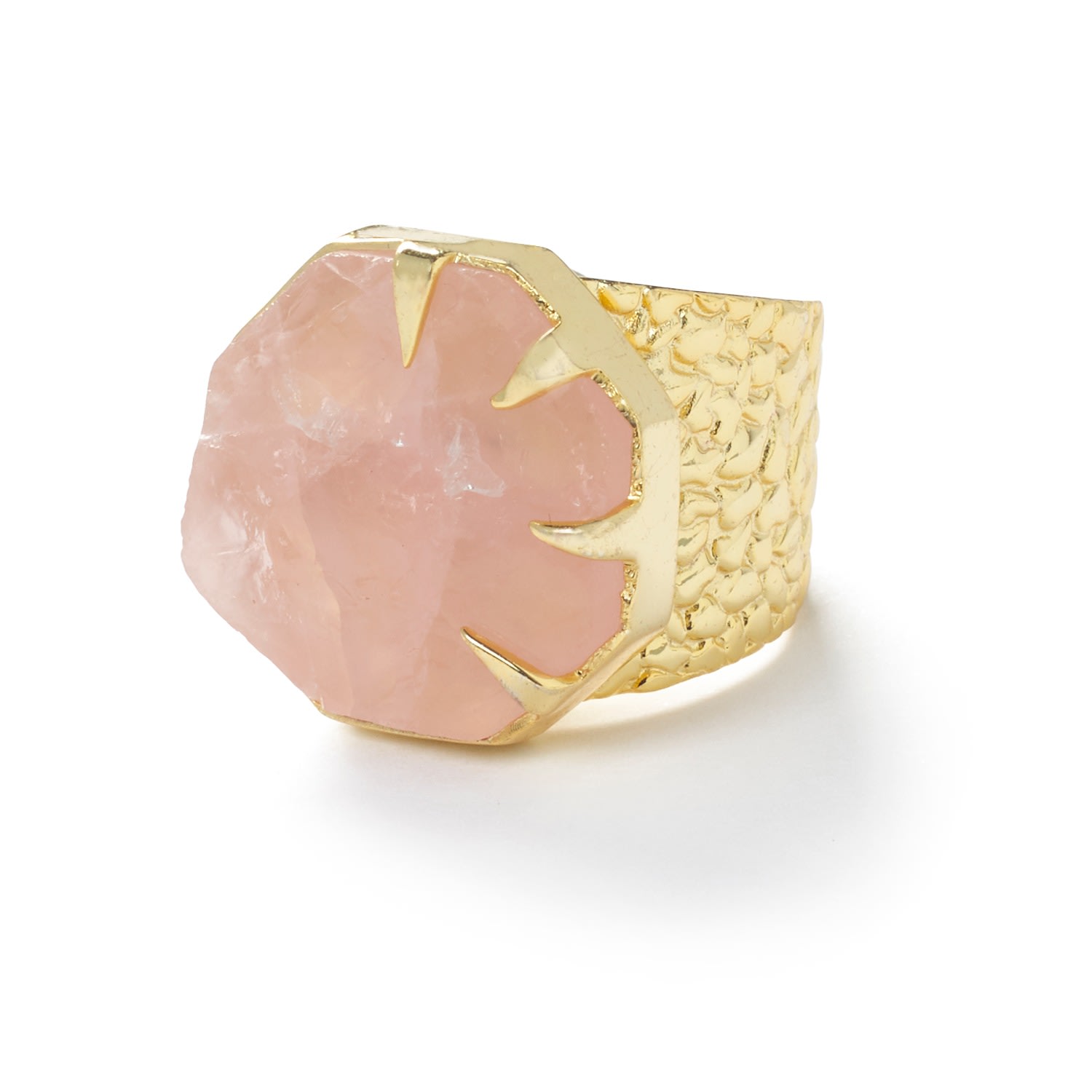 Women’s Neutrals Hold On Rose Quartz Gold Adjustable Statement Ring Yaa Yaa London