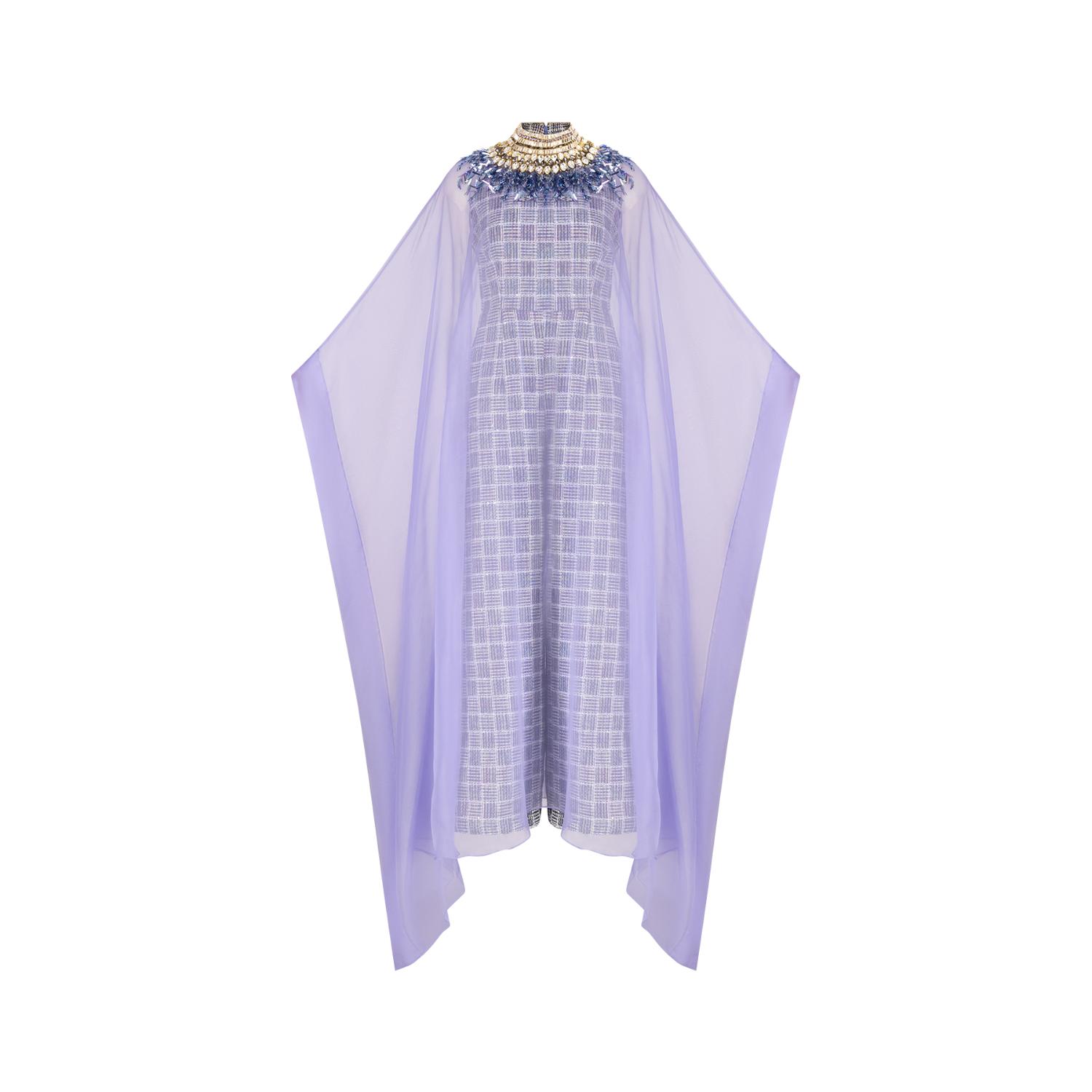 Azzalia Women's Pink / Purple Two Layered Jumpsuit With Multicolored Tweed And Organza With Full Crystal Emb In Pink/purple