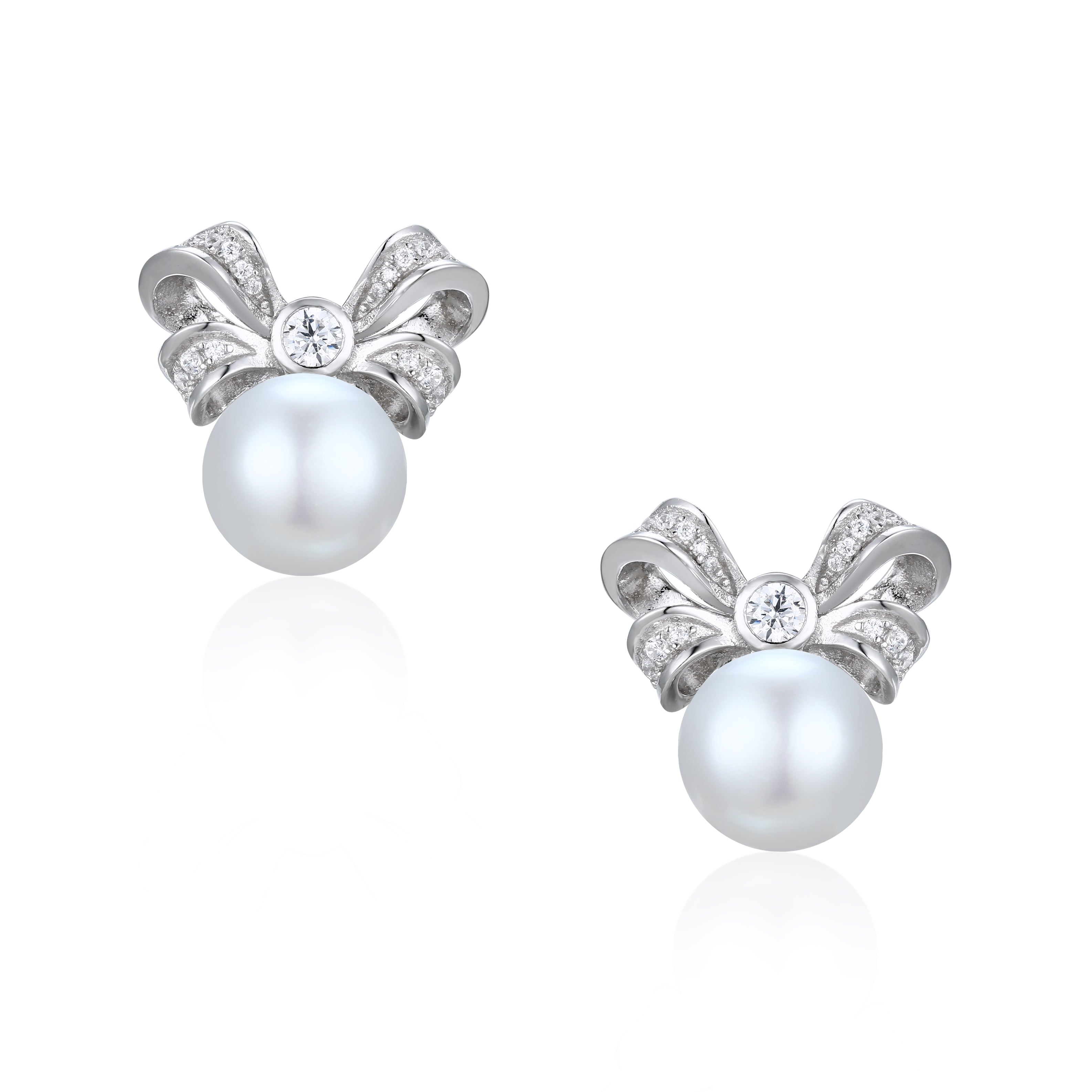 Santinni Women's Viscountess Bow & Pearl Silver Earrings With Crystals In Silver