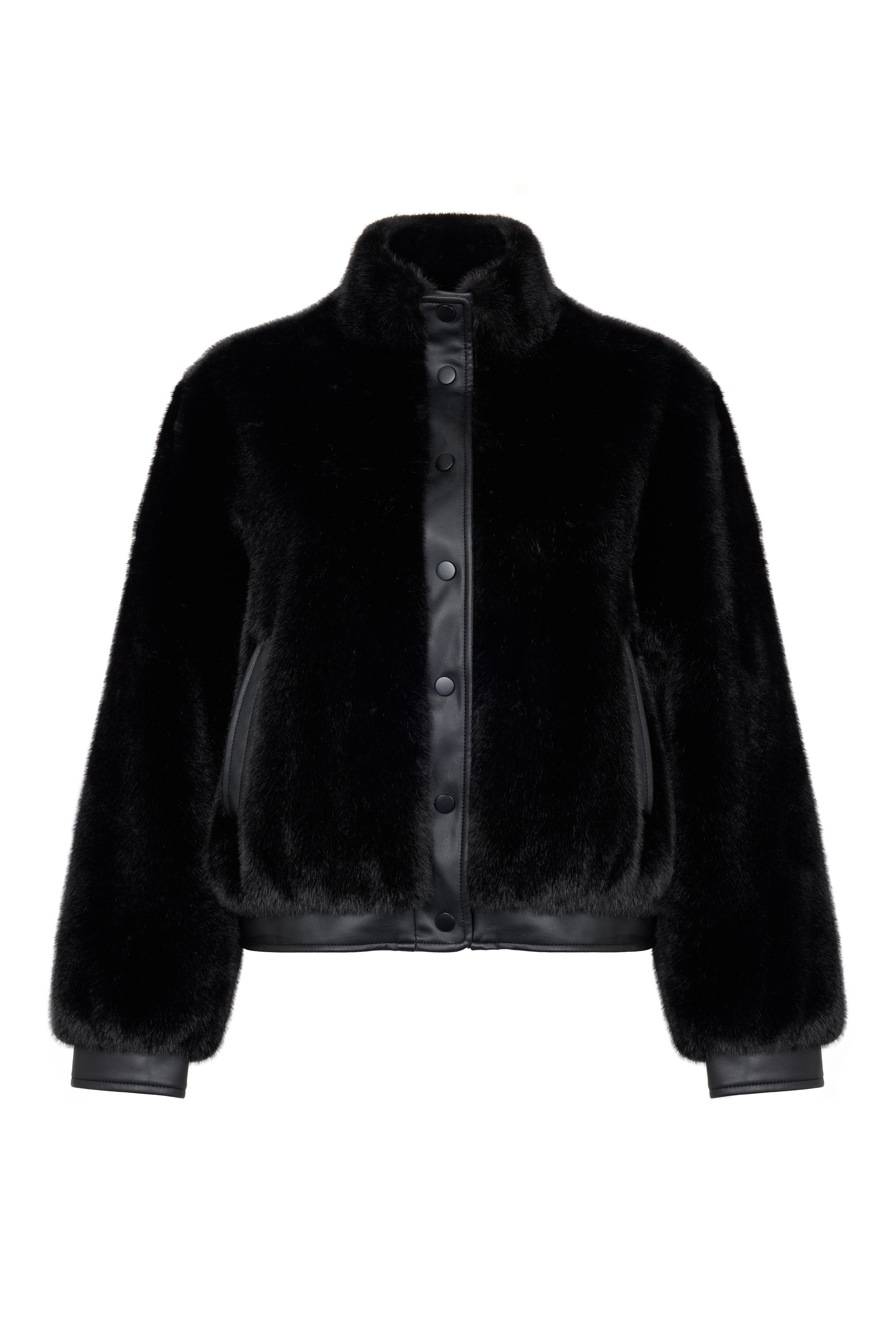 Jolie Bomber Jacket Vegan Luxe Pile Faux Fur Black | ISSY LONDON