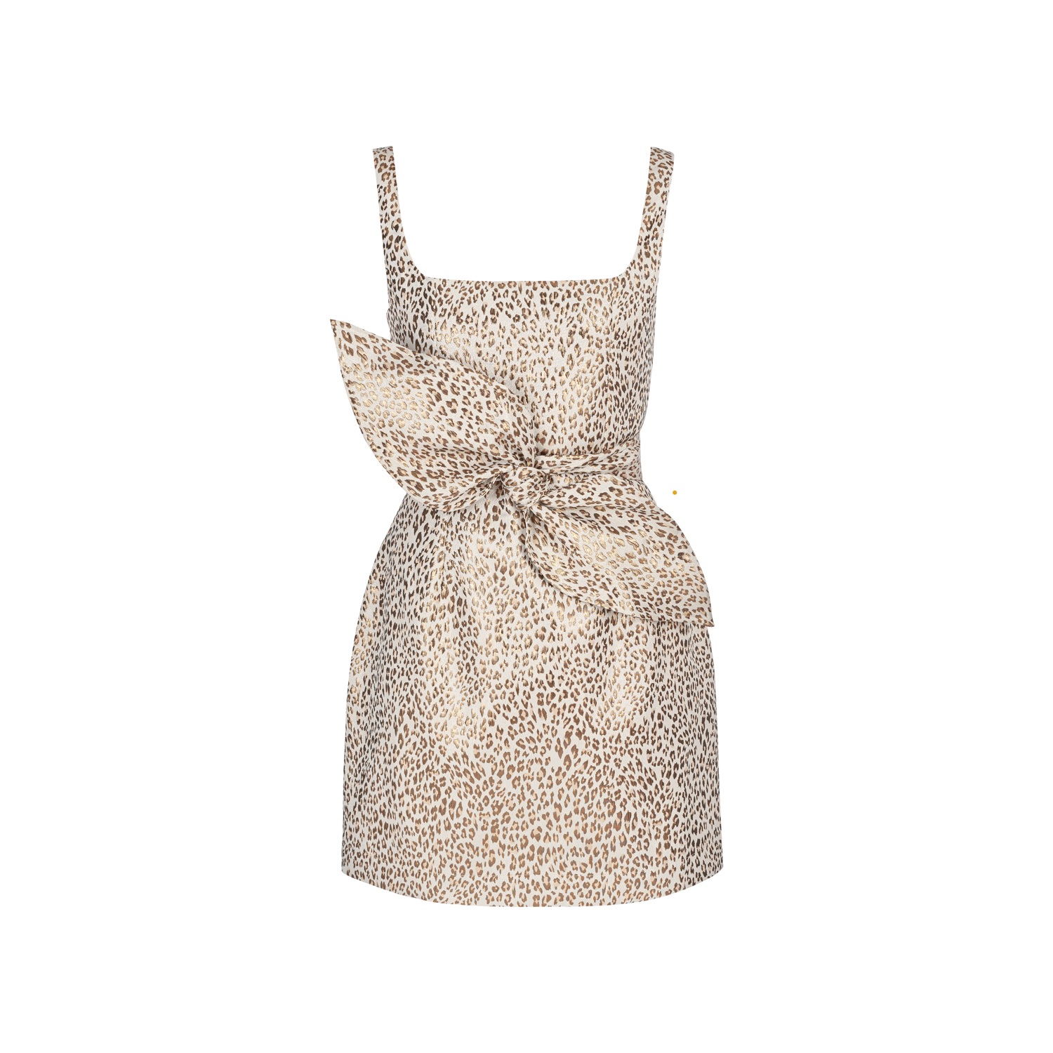 Undress Women's Gold / White Golda Beige Gold Jacquard Fabric Mini Dress With Bow Belt