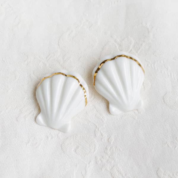 Poporcelain Porcelain Clam Shell Statement Stud Earrings