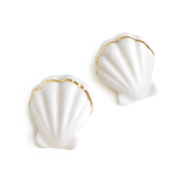 Poporcelain Porcelain Clam Shell Statement Stud Earrings