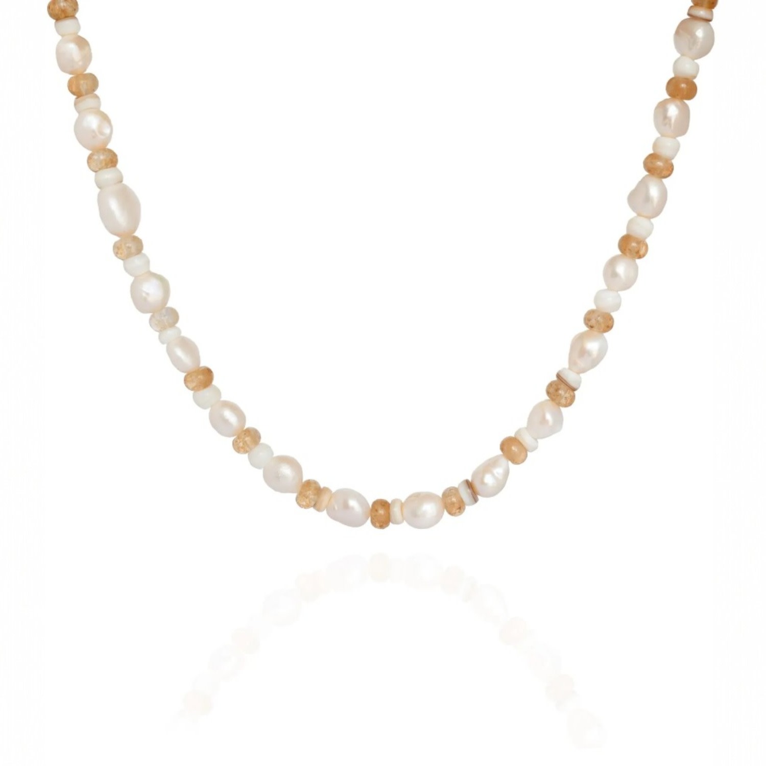Ella Palm Women's Gold / White Capri Citrine & Pearl Gemstone Beaded Gold Necklace
