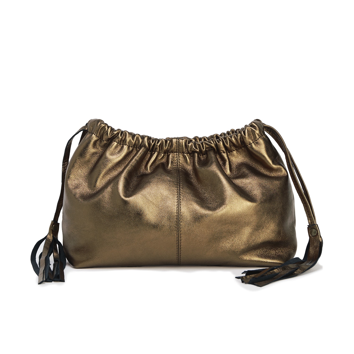 Juan-jo Women's Gold Bronze Leather Clutch Bag With Tassels