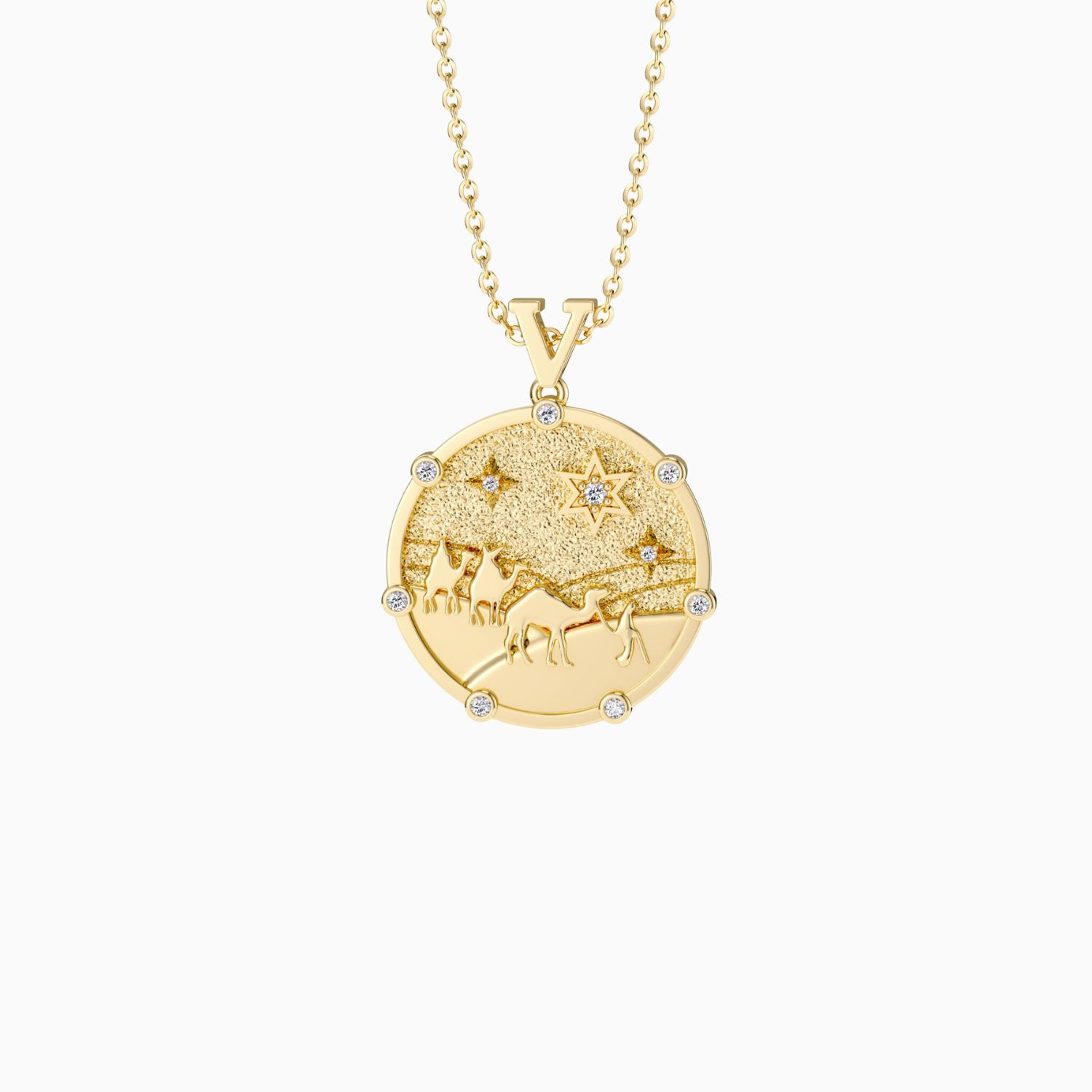 Vanimy Women's Gold Promised Land Follow Your Star Three Wise Men Coin Medallion Necklace